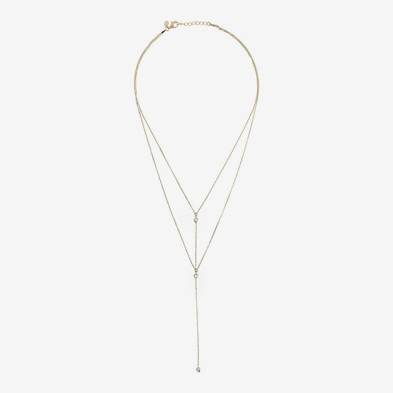 Multistrand Tie Necklace in 18Kt Yellow Gold plated 925 Silver with Cubic Zirconia