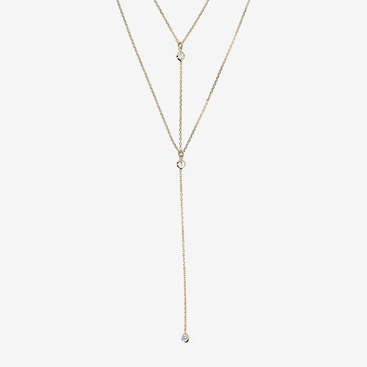 Multistrand Tie Necklace in 18Kt Yellow Gold plated 925 Silver with Cubic Zirconia