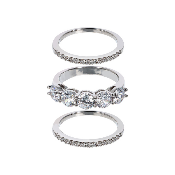 Set of Three Rings in Rhodium Plated 925 Silver with Cubic Zirconia