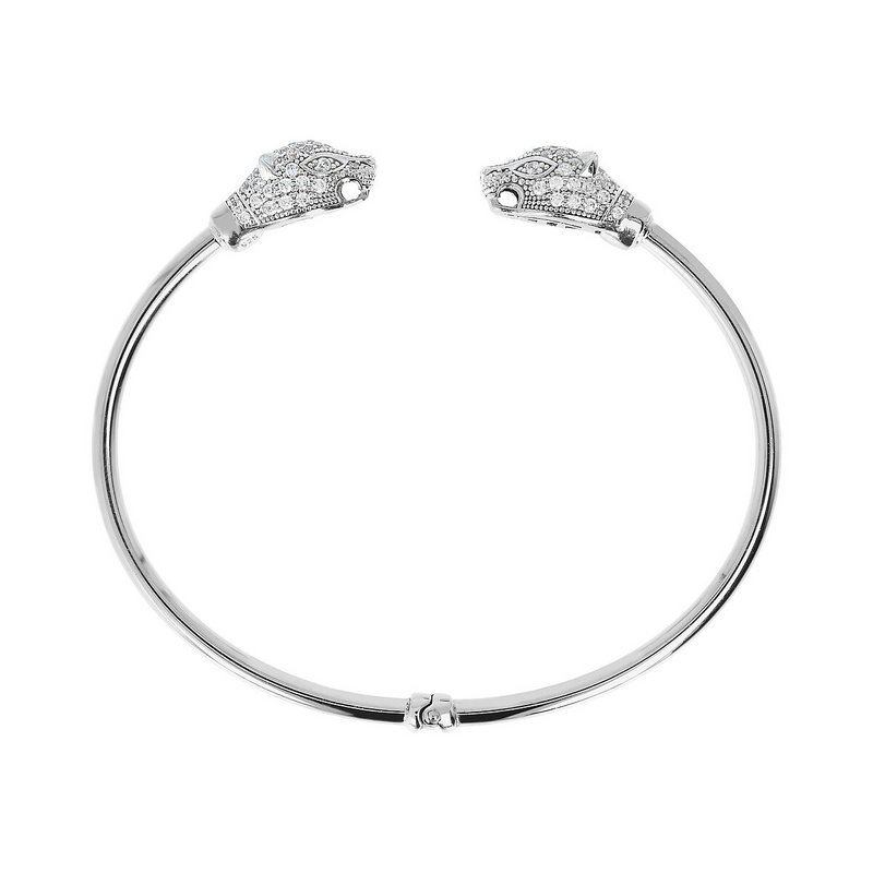 Rigid Bracelet in 18Kt White Gold Plated 925 Silver with Cubic Zirconia Pavé Panthers