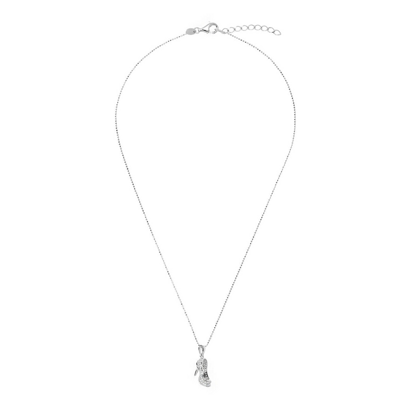 Link Necklace in Rhodium Plated 925 Silver with Cubic Zirconia Pavé Shoe Pendant