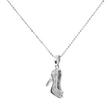 Link Necklace in Rhodium Plated 925 Silver with Cubic Zirconia Pavé Shoe Pendant