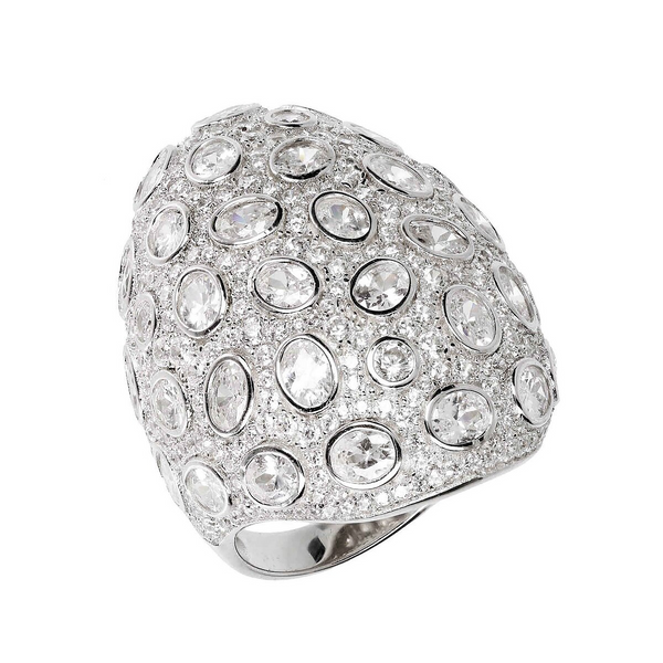 Ovaler „Bubble“-Ring aus rhodiniertem 925er Silber mit Zirkonia