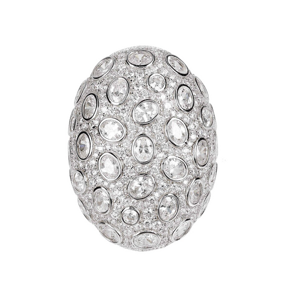 Oval 'Bubble' Ring in Rhodium Plated 925 Silver with Cubic Zirconia