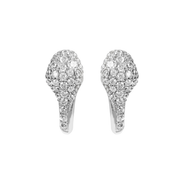 Lobe Earrings in Rhodium Plated 925 Silver with Cubic Zirconia Pavé