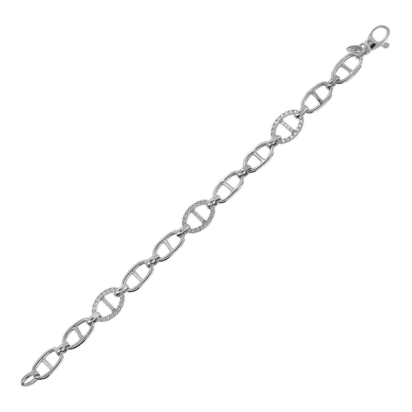 Rhodium plated 925 Silver Link Bracelet with Cubic Zirconia