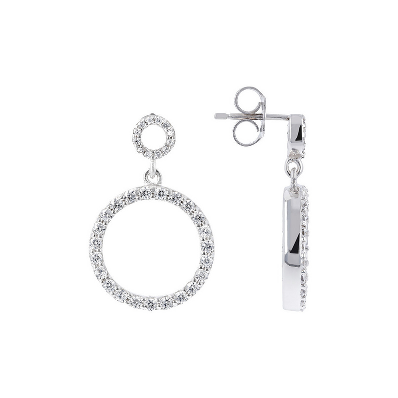 Pendant Earrings in Rhodium Plated 925 Silver with Cubic Zirconia Pavé 