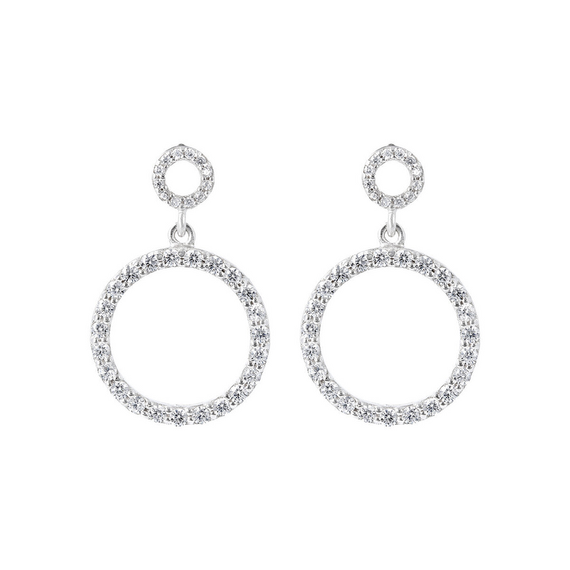 Pendant Earrings in Rhodium Plated 925 Silver with Cubic Zirconia Pavé 