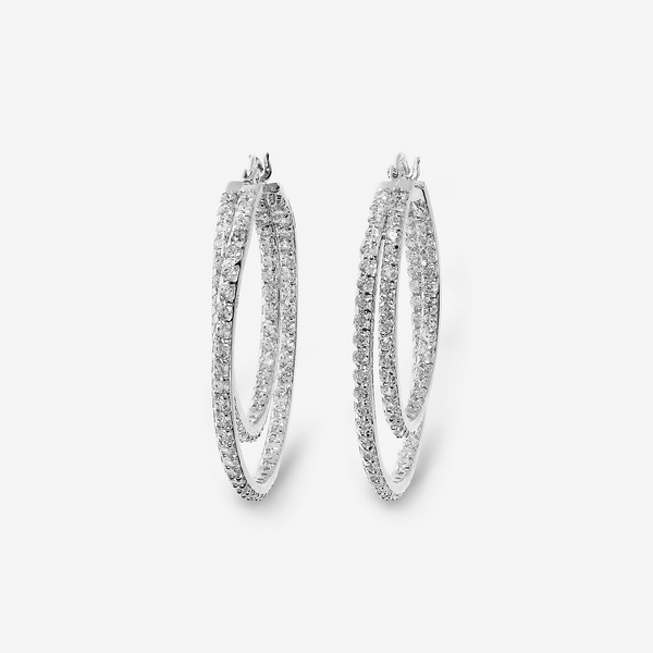 Rhodium plated 925 Silver Hoop Earrings with Cubic Zirconia
