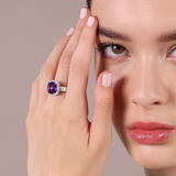 Solitärring mit Amethyst, 925 Platin-plattiertes Sterling Silber mit Cubic Zirkonia Pavé
