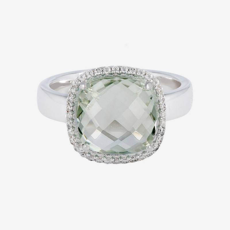 Solitärring mit Amethyst, 925 Platin-plattiertes Sterling Silber mit Cubic Zirkonia Pavé