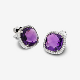 Boucles d'oreilles Lobe Améthyste en Argent 950 Plaqué Platine avec Pavé de Zircones Cubiques