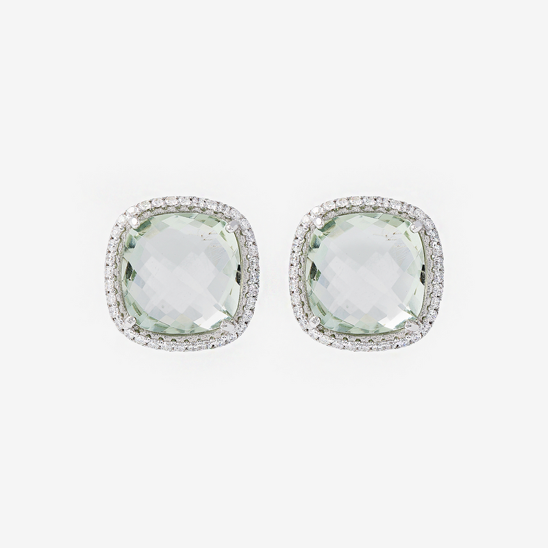 Boucles d'oreilles Lobe Améthyste en Argent 950 Plaqué Platine avec Pavé de Zircones Cubiques