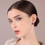 Boucles d'oreilles Lobe Améthyste en Argent 950 Plaqué Platine avec Pavé de Zircones Cubiques