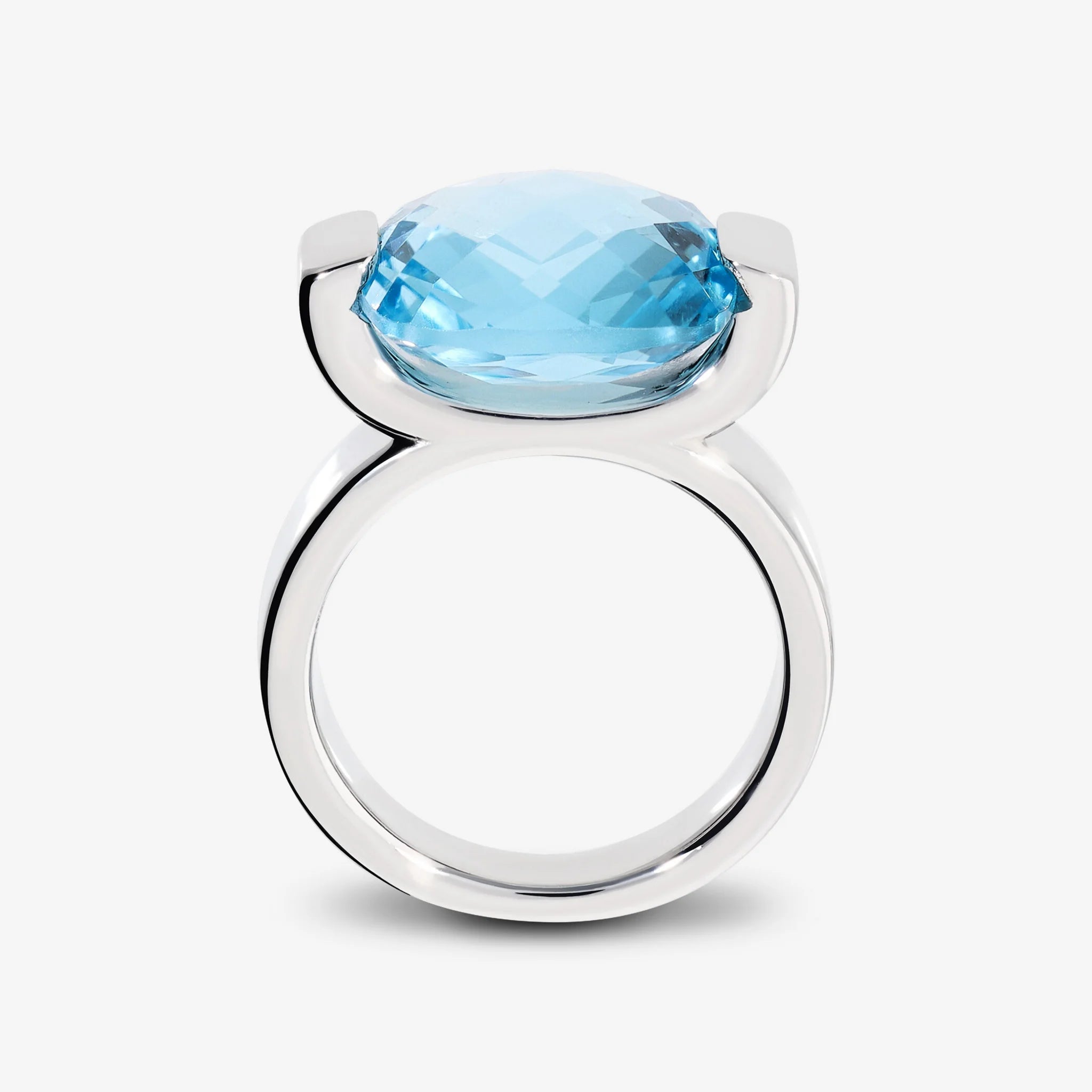 Bague Cocktail en Argent 925 Platiné avec Topaze Bleue Facettée