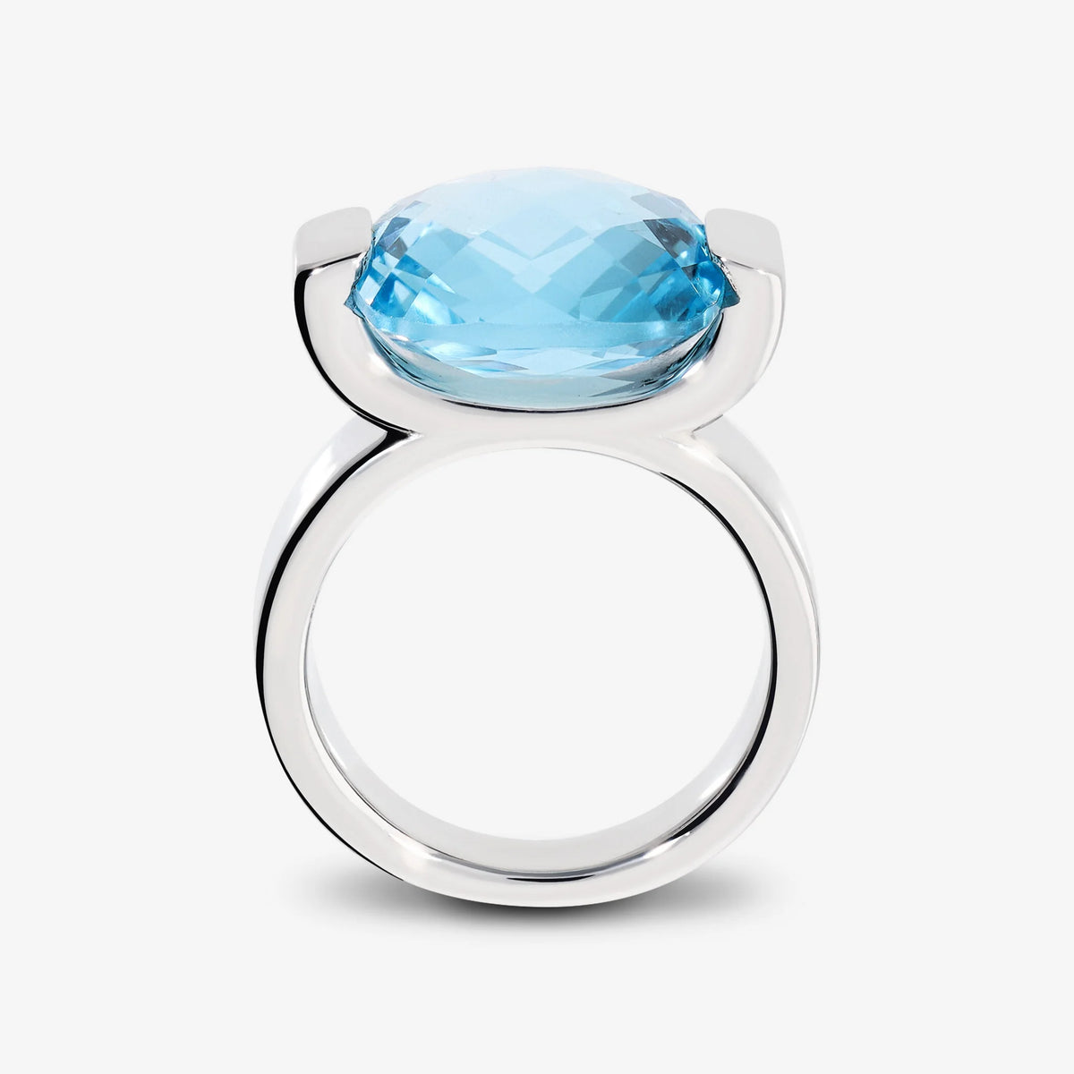 Bague Cocktail en Argent 925 Platiné avec Topaze Bleue Facettée