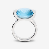 Cocktail Ring in Platinum Plated 925 Sterling Silver with Faceted Azure Topaz