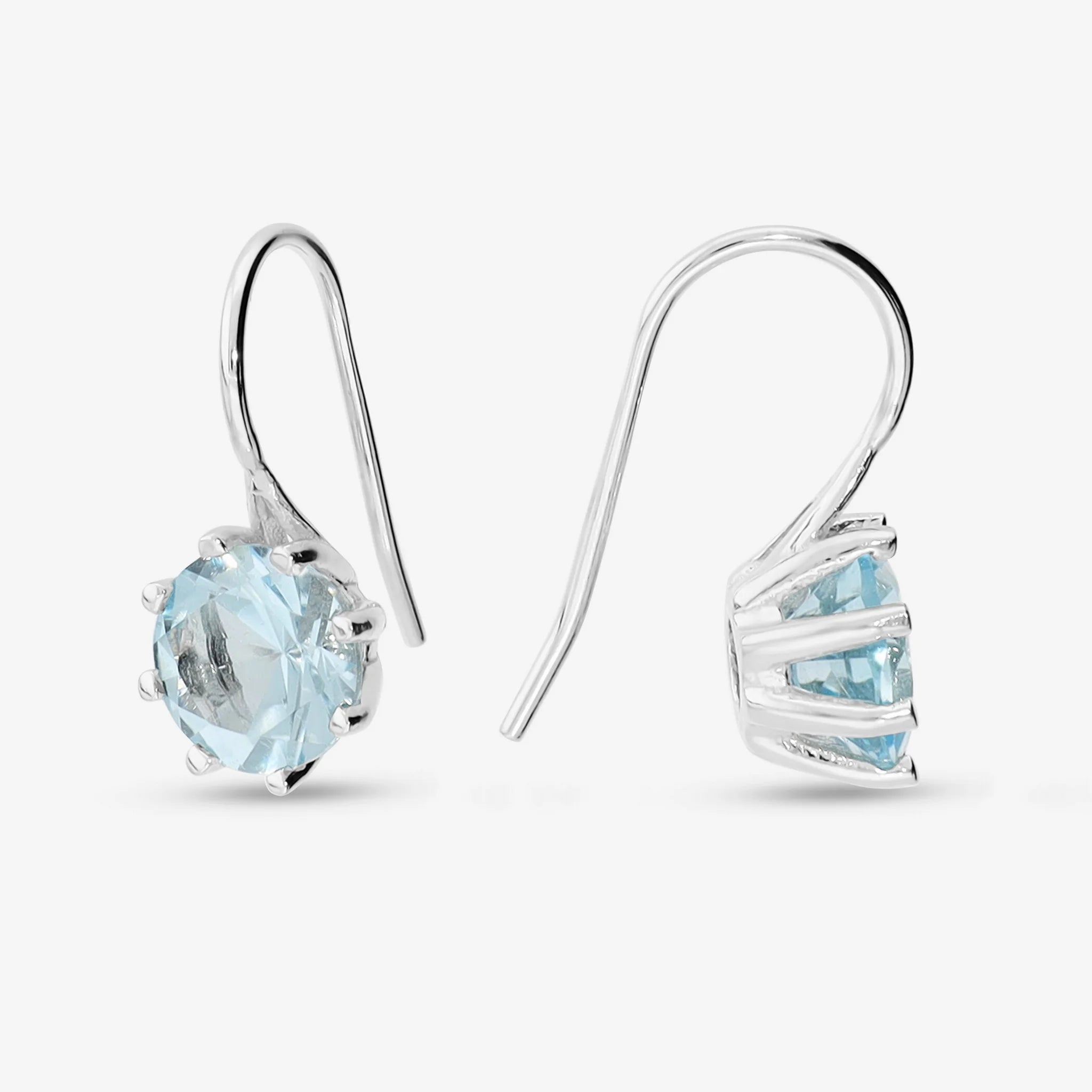 Pendant Earrings in 925 Sterling Silver Platinum Plated with Faceted Azure Topaz