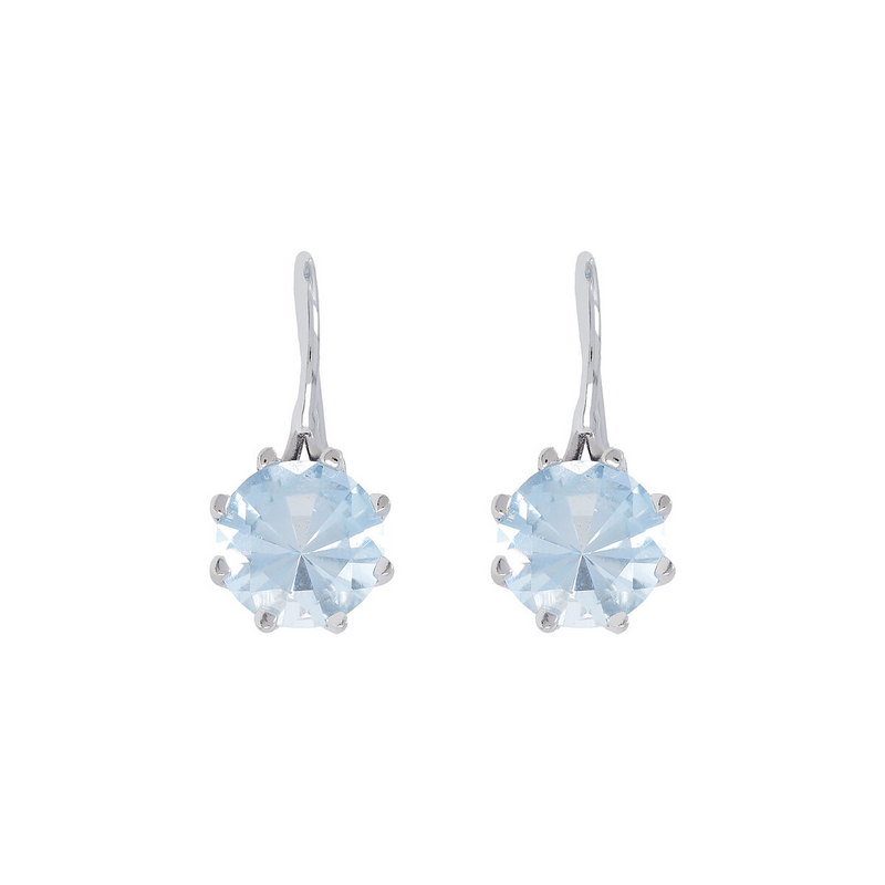 Pendant Earrings in 925 Sterling Silver Platinum Plated with Faceted Azure Topaz