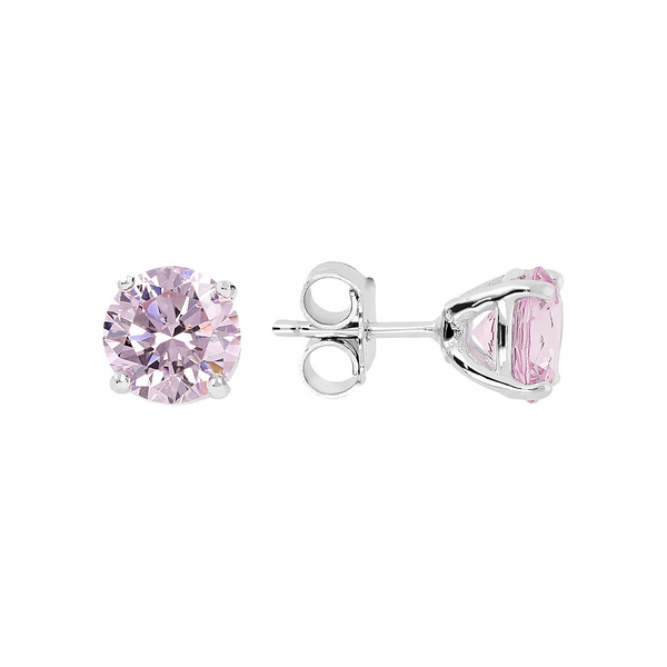 Light Point Stud Earrings with Pink Cubic Zirconia in Rhodium-plated 925 Sterling Silver 