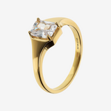 Solitaire ring in 18Kt yellow gold plated 925 silver with cubic zirconia