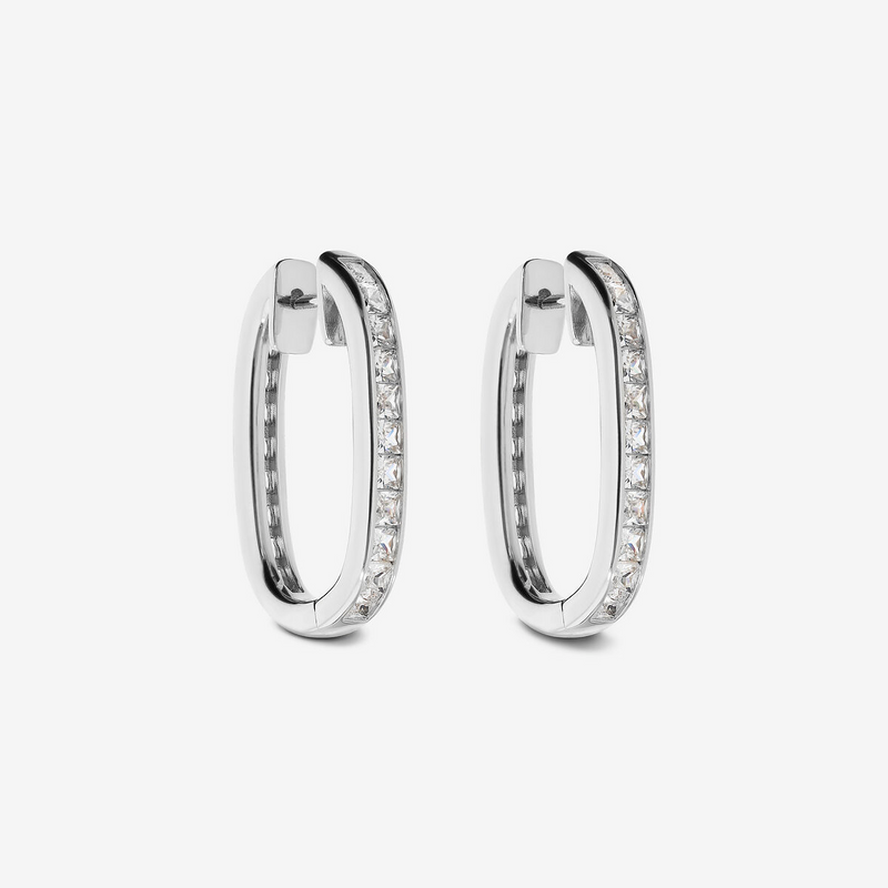 Boucles d'oreilles ovales en argent 925 avec zircons cubiques