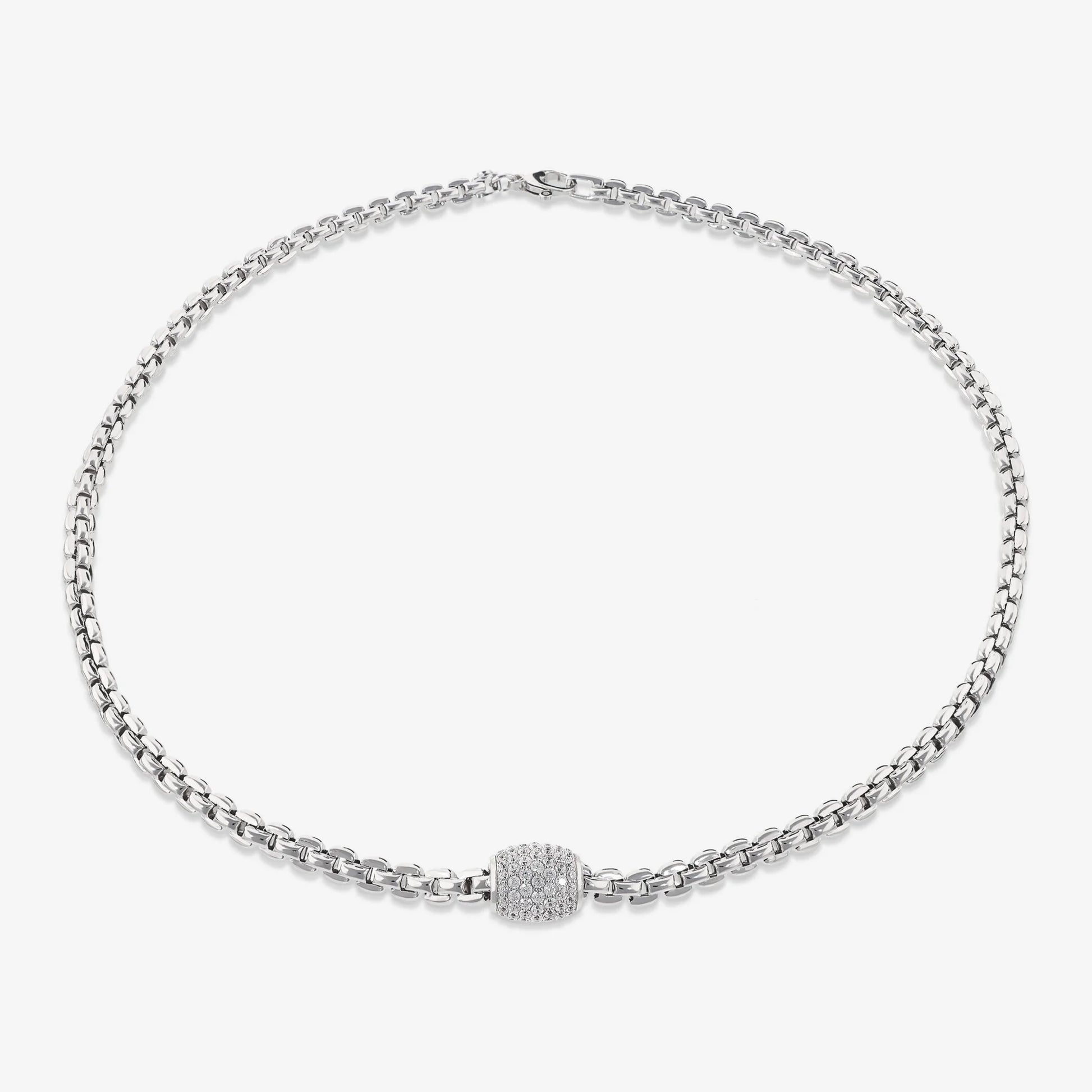 Venetian Link Choker Necklace in Rhodium plated 925 Silver with Cubic Zirconia Pavé