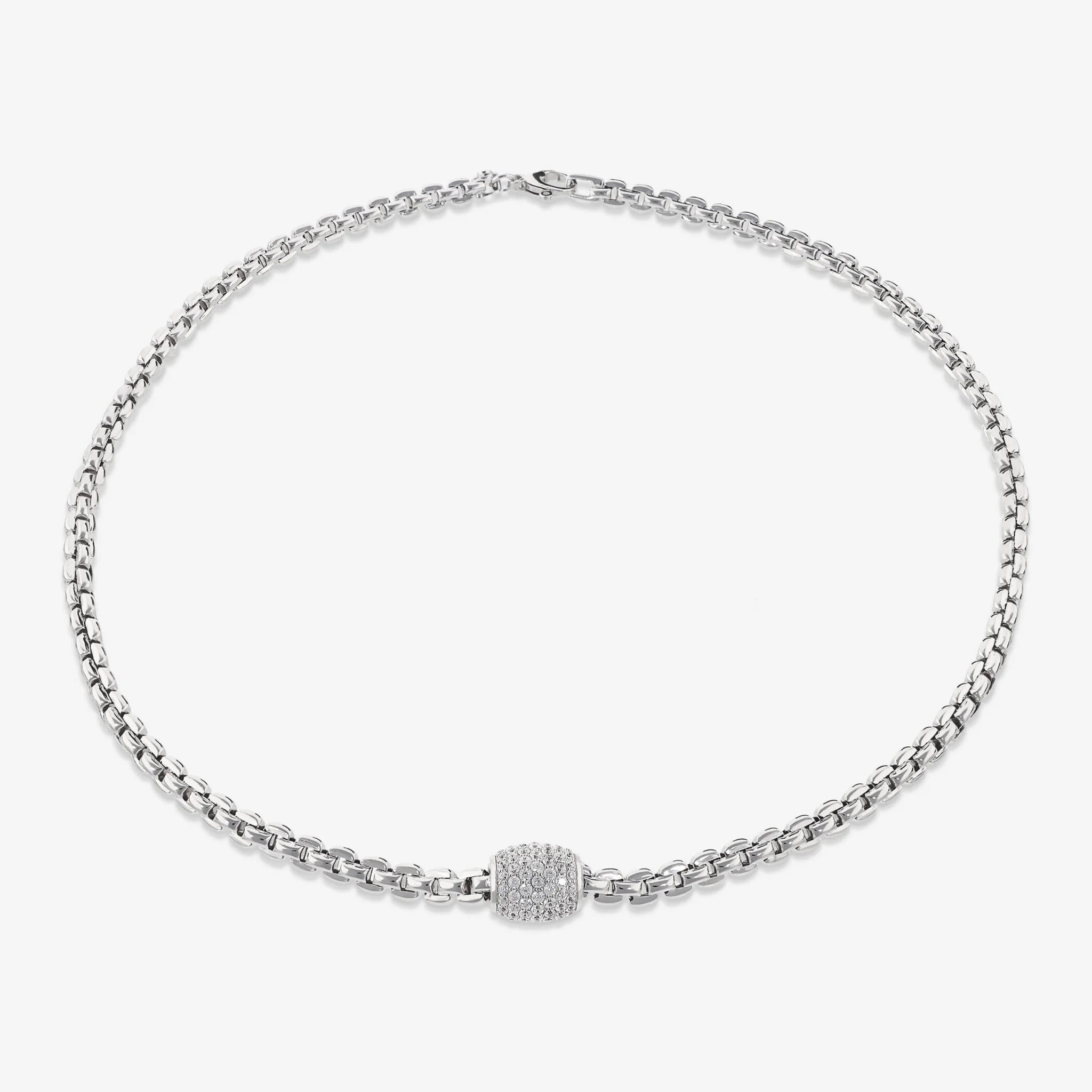 Collier ras du cou maillon vénitien en argent 925 rhodié avec pavé de zircones cubiques