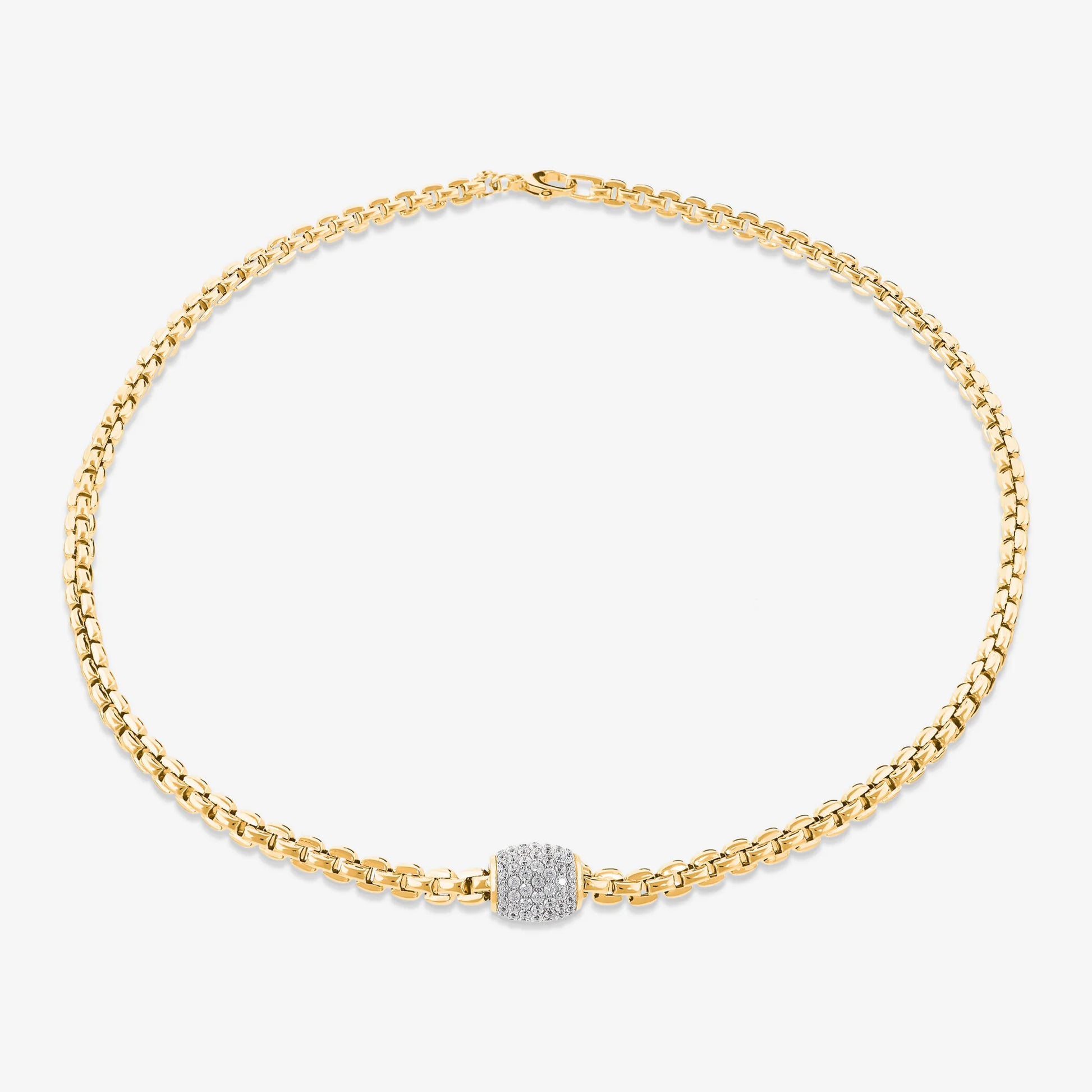 Platinum-plated 925 Sterling Silver Venetian Link Necklace with Cubic Zirconia pavé