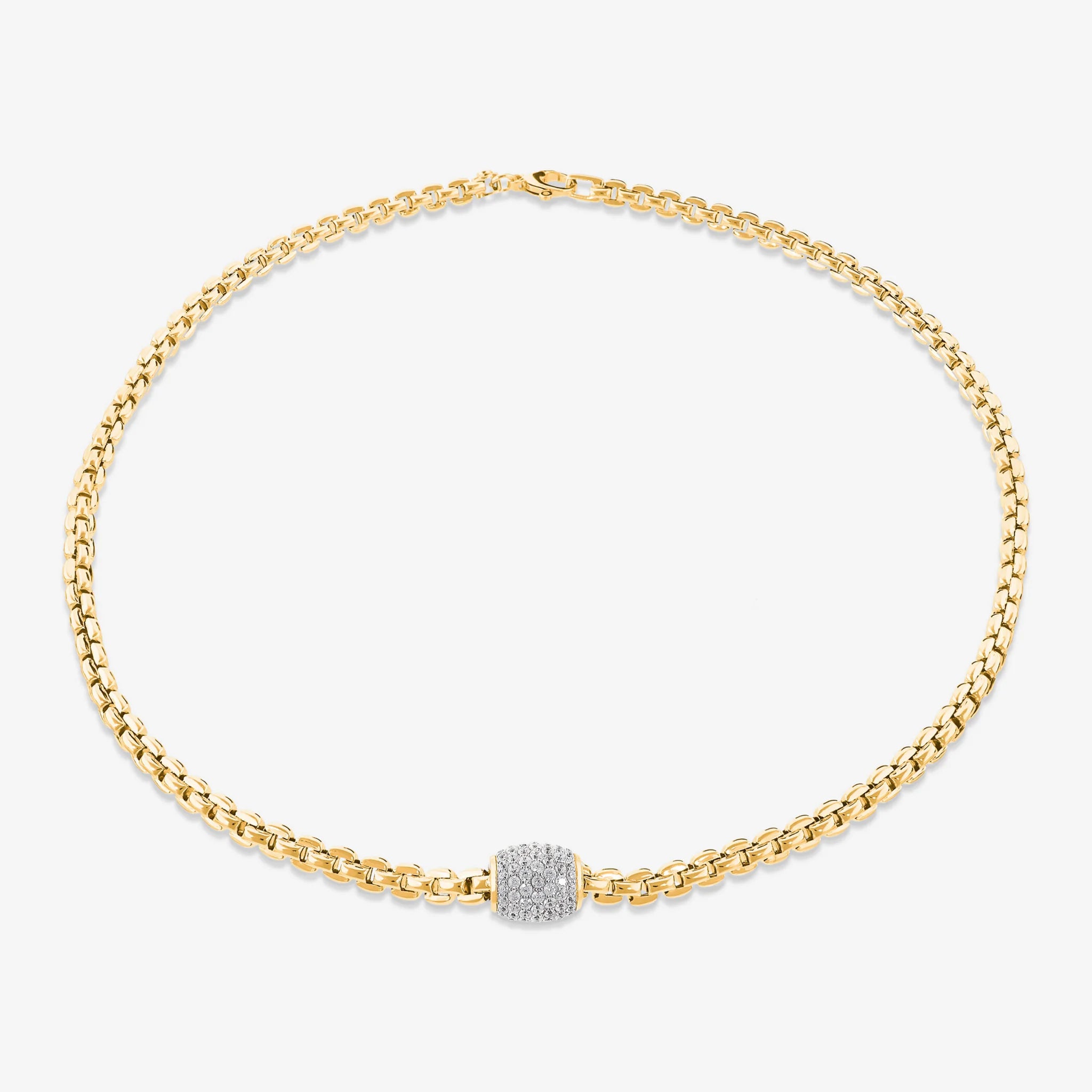 Venezianische Gliederhalskette aus rhodiniertem 925er Silber mit kubischem Zirkonia-Pavé