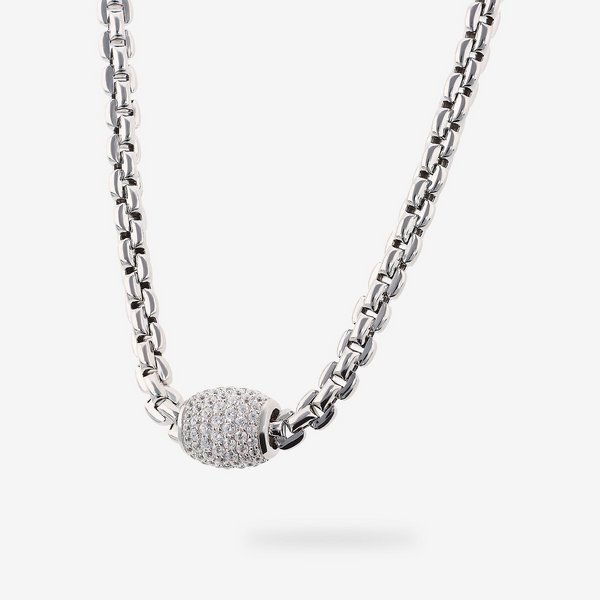 Collier ras du cou maillon vénitien en argent 925 rhodié avec pavé de zircones cubiques