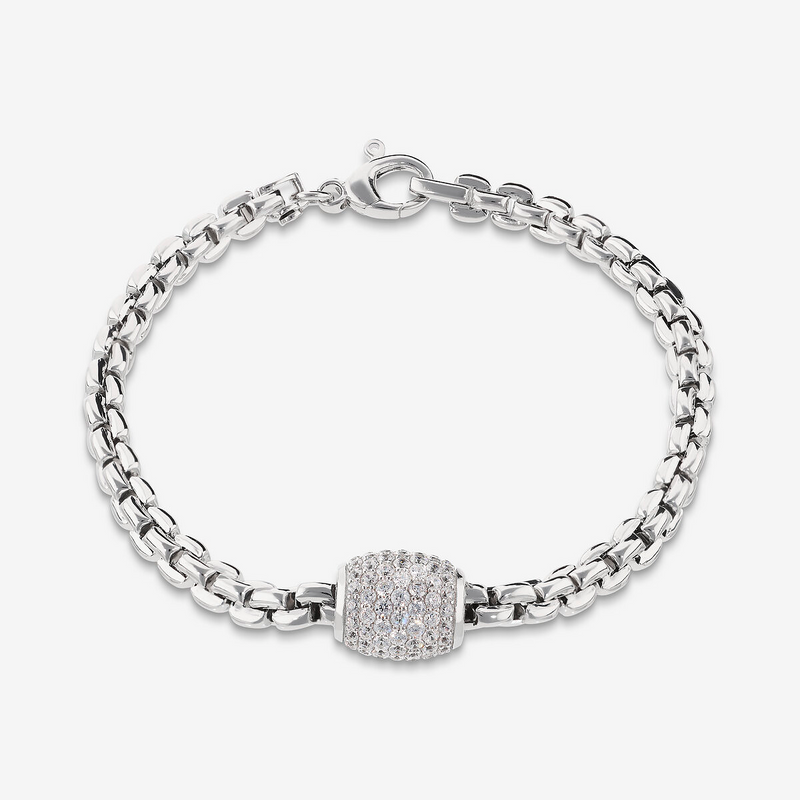 Venetian Mesh Bracelet in Rhodium plated 925 Silver with Cubic Zirconia Pavé
