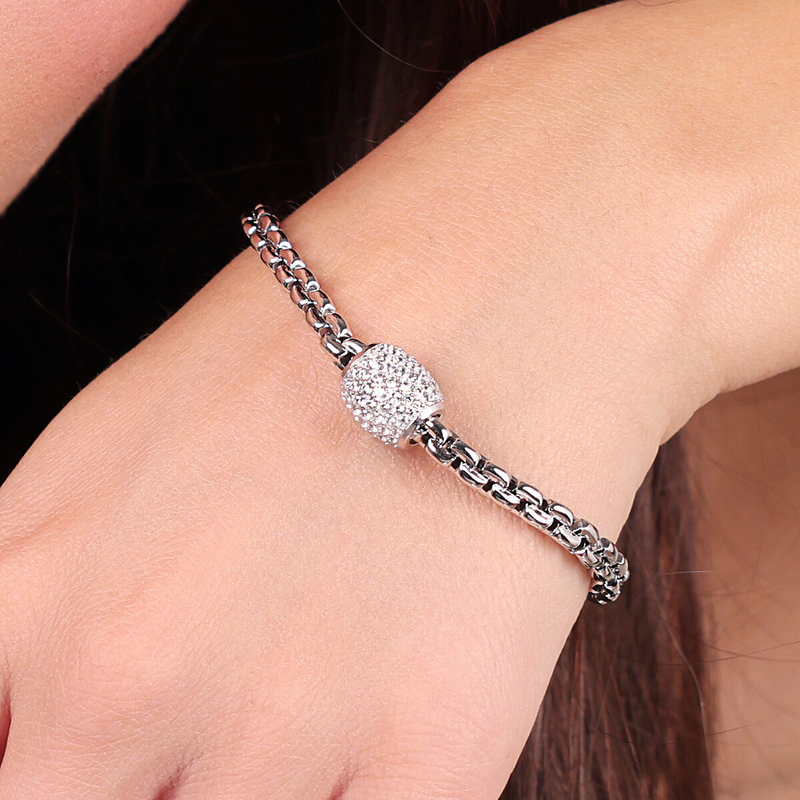Bracciale Maglia Veneziana in Argento 925 placcato Platino con Pavé di Cubic Zirconia