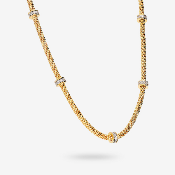 Collier ras du cou maillons Popcorn en argent 925 avec pavé de zircones cubiques