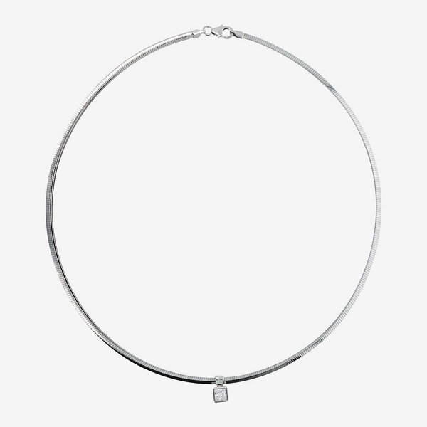 Collier ras du cou Omega en Argent 925 Rhodié avec Zircons Cubiques