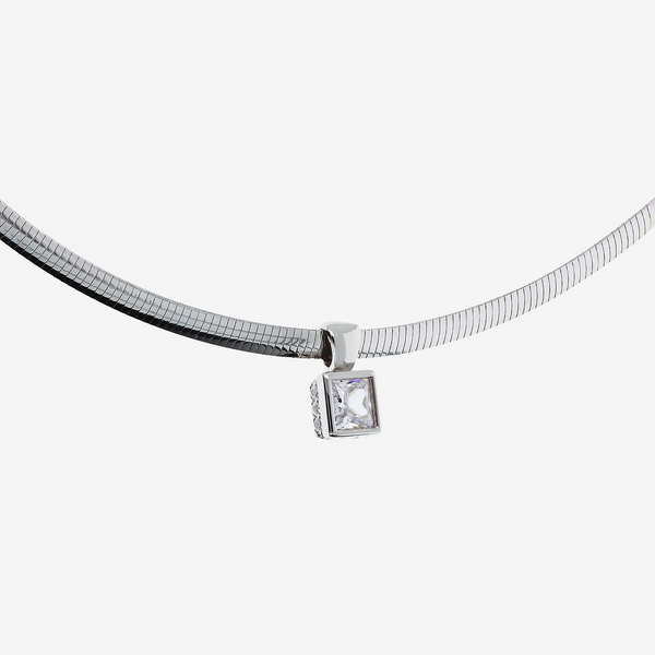 Collier ras du cou Omega en Argent 925 Rhodié avec Zircons Cubiques