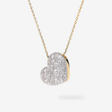 Collana Lunga in Argento 925 placcato Oro Giallo 18Kt e Pendente Cuore con Pavé in Cubic Zirconia