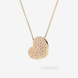 Collana Lunga in Argento 925 placcato Oro Giallo 18Kt e Pendente Cuore con Pavé in Cubic Zirconia
