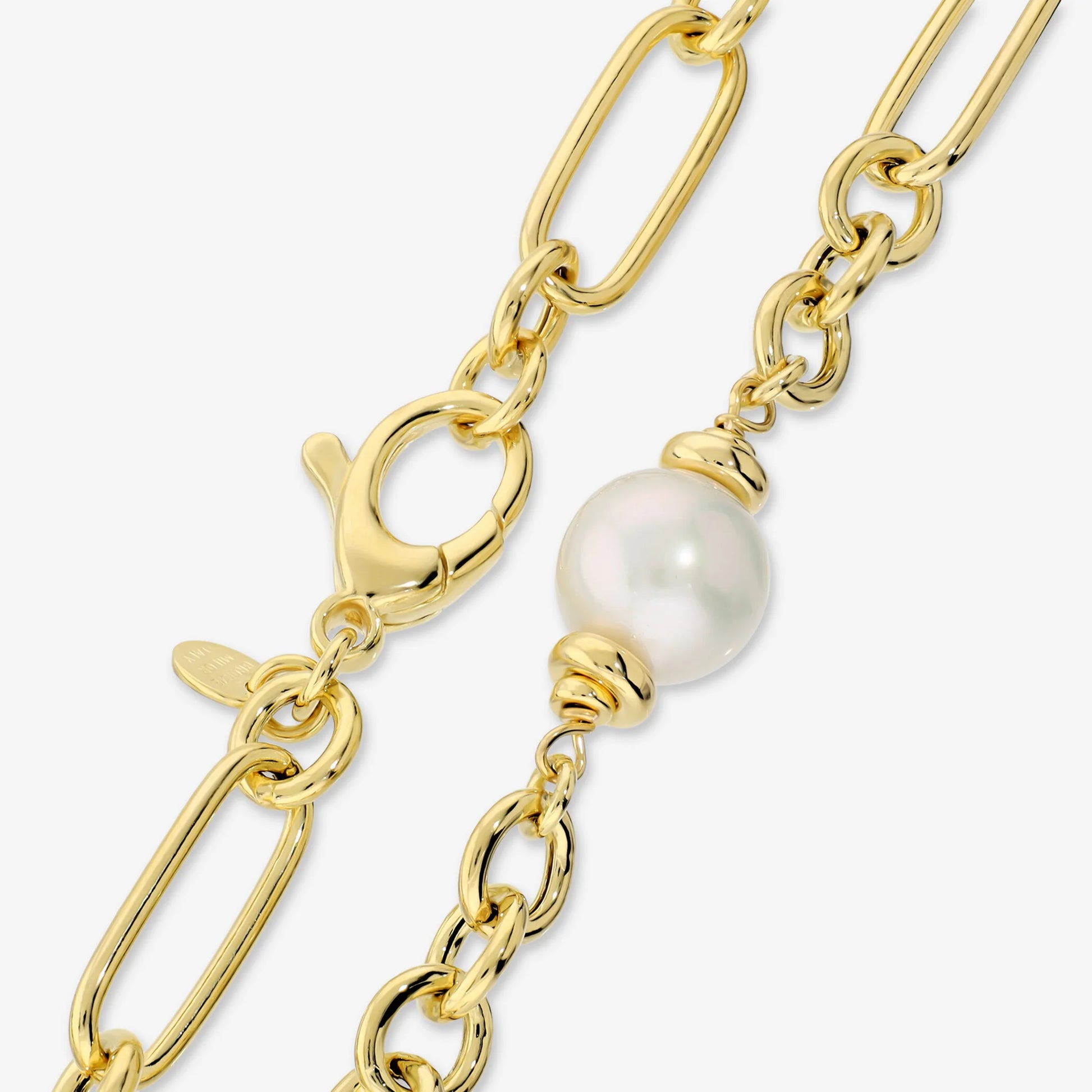 Collana Lunga placcata Oro Giallo 18Kt con Perle Ming Bianche d'Acqua Dolce Ø 9/10 mm