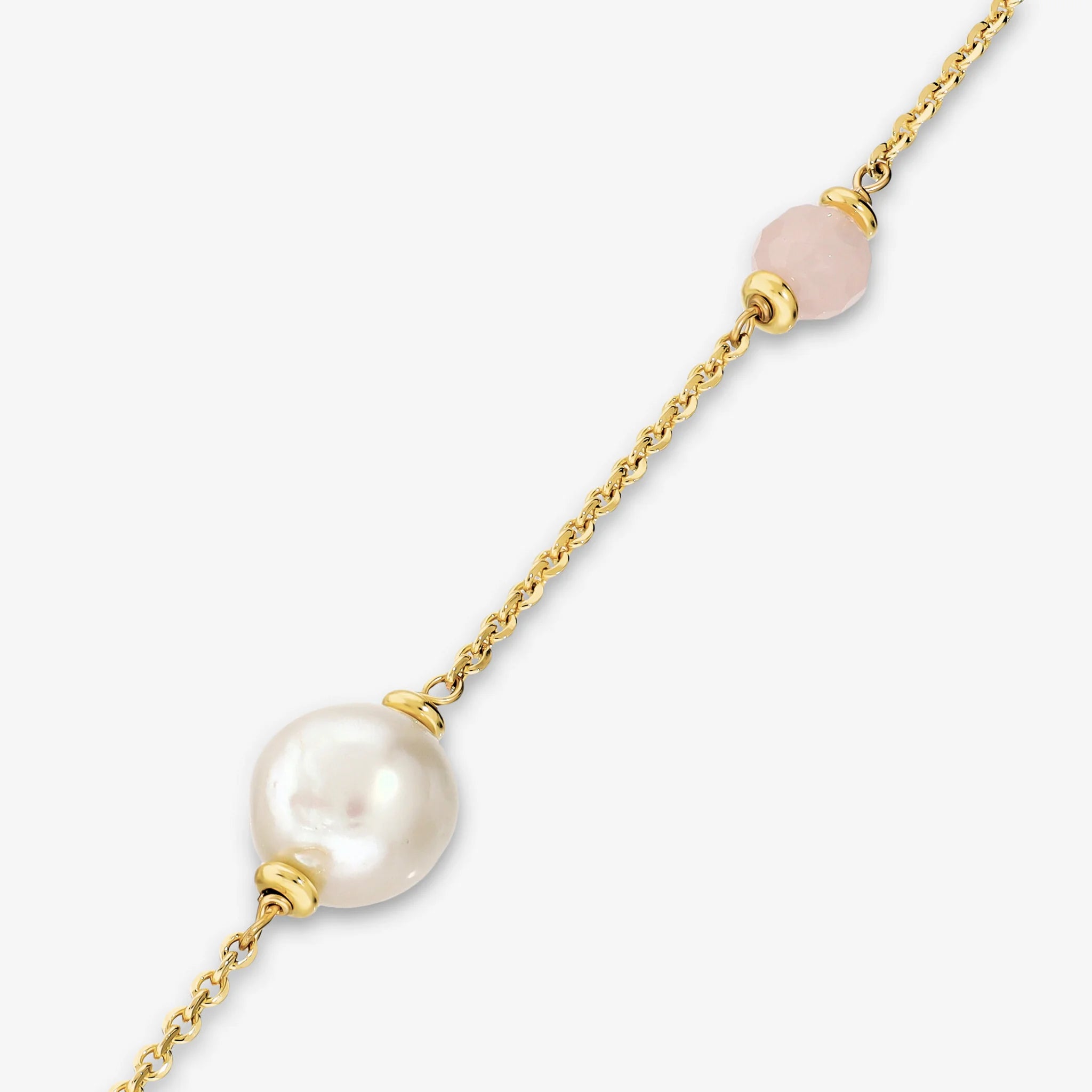 Collana Lunga con Quarzo Rosa e Perle Bianche d'Acqua Dolce