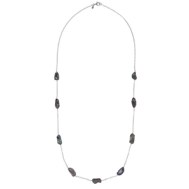 Long collier chaîne Rolo avec perles d'eau douce baroques