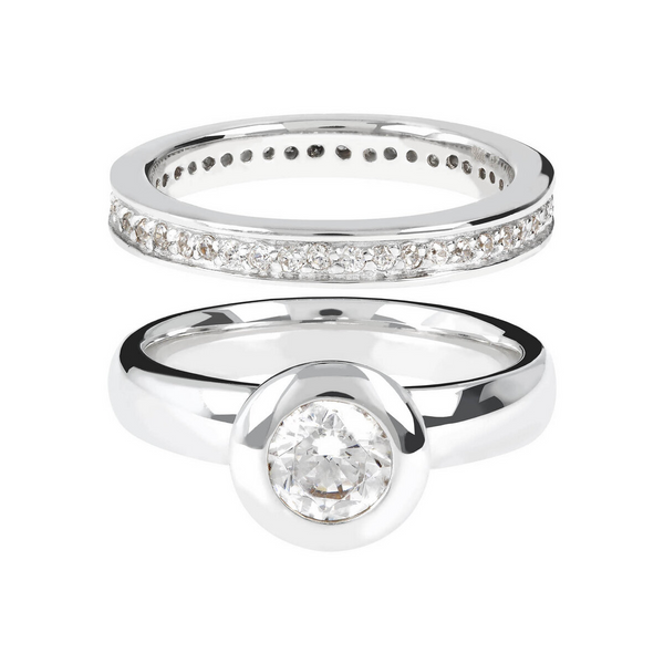 Set of Solitaire Rings and Eternity Band with Cubic Zirconia