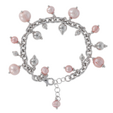 Bracelet with Rolo Chain and Charms in Pink Freshwater Pearls