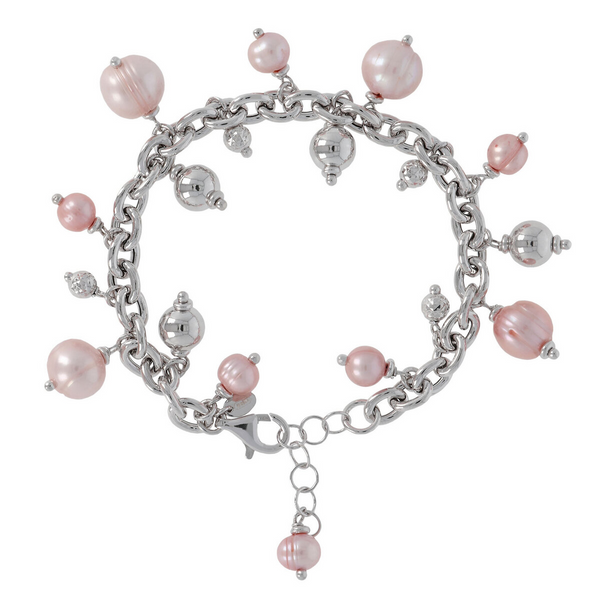 Bracelet avec chaîne Rolo et charms en perles d'eau douce roses