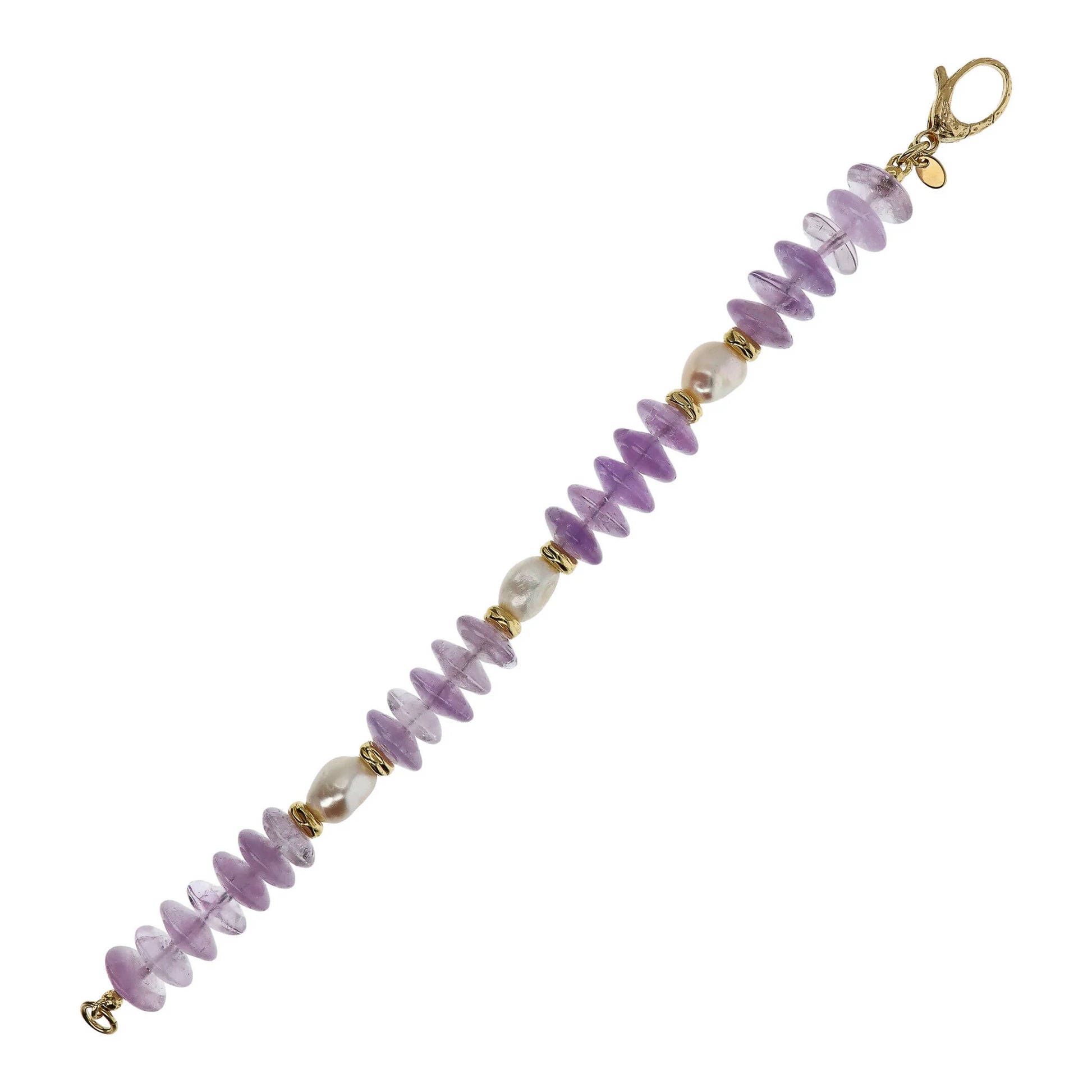 Bracelet en argent 925 plaqué or jaune 18Kt avec pierres naturelles et perles d'eau douce blanches