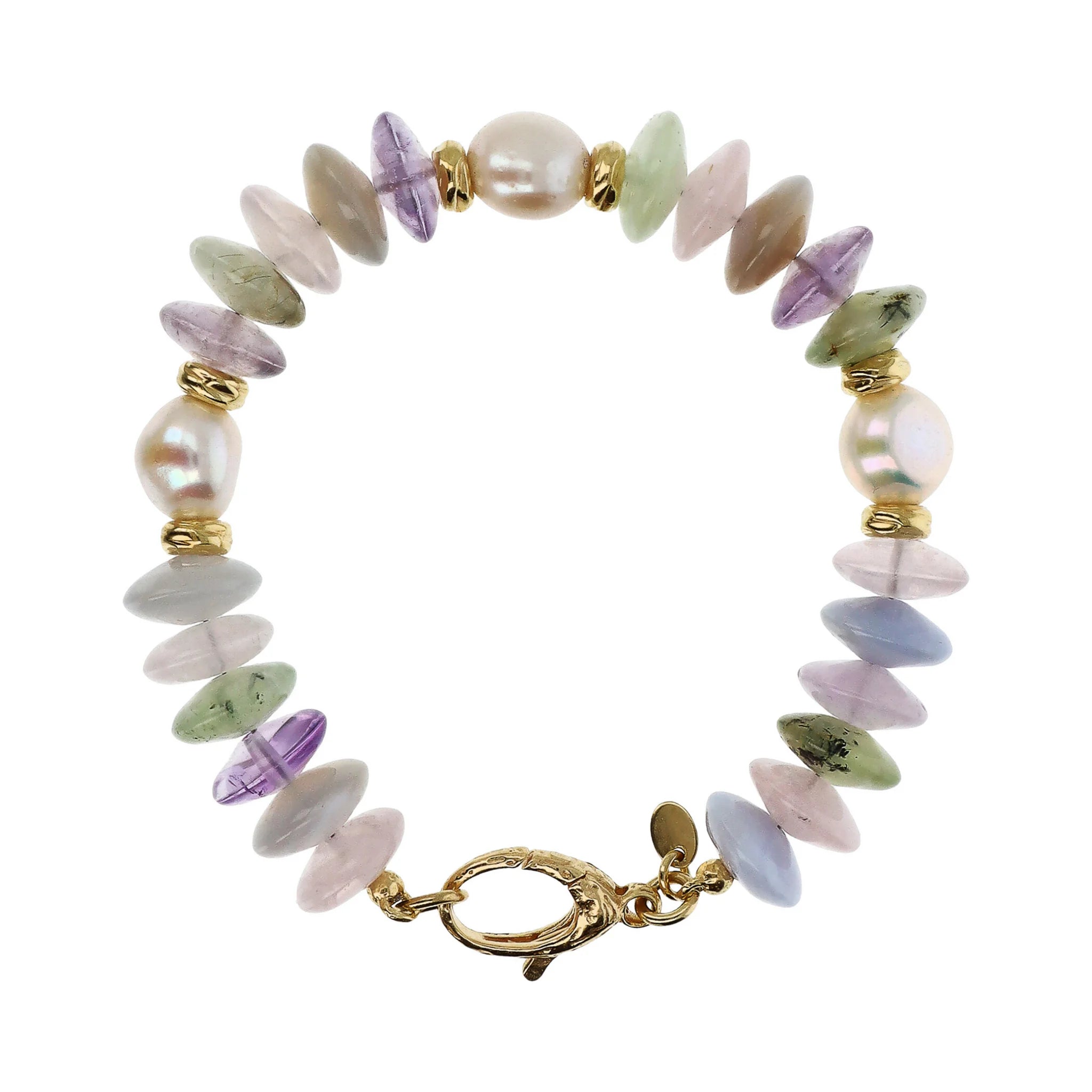 Bracelet en argent 925 plaqué or jaune 18Kt avec pierres naturelles et perles d'eau douce blanches