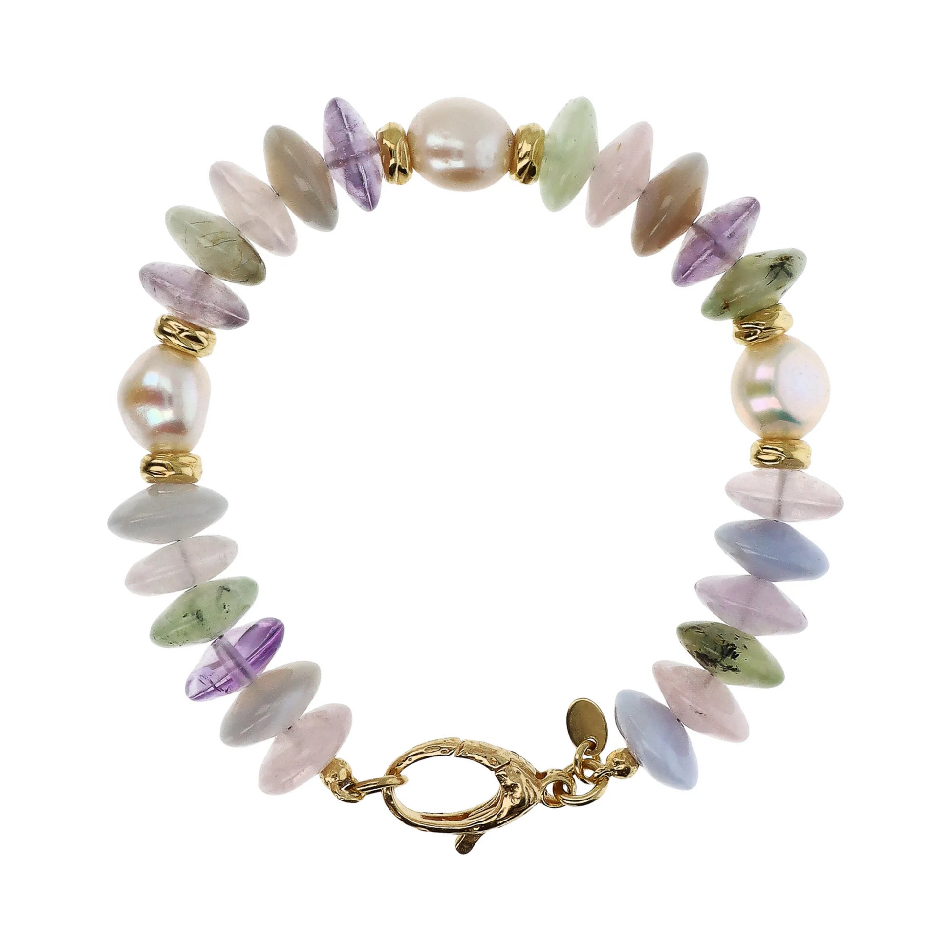 Bracelet en argent 925 plaqué or jaune 18Kt avec pierres naturelles et perles d'eau douce blanches