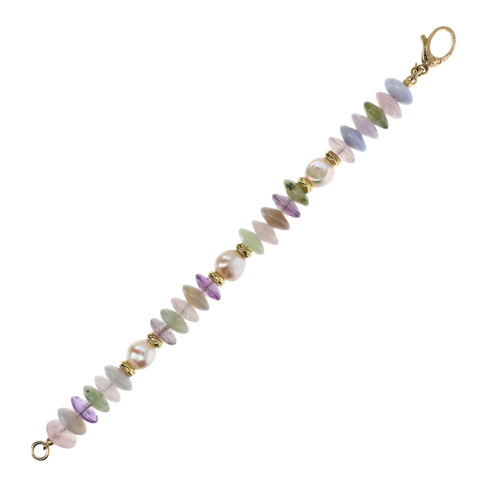 Bracelet en argent 925 plaqué or jaune 18Kt avec pierres naturelles et perles d'eau douce blanches