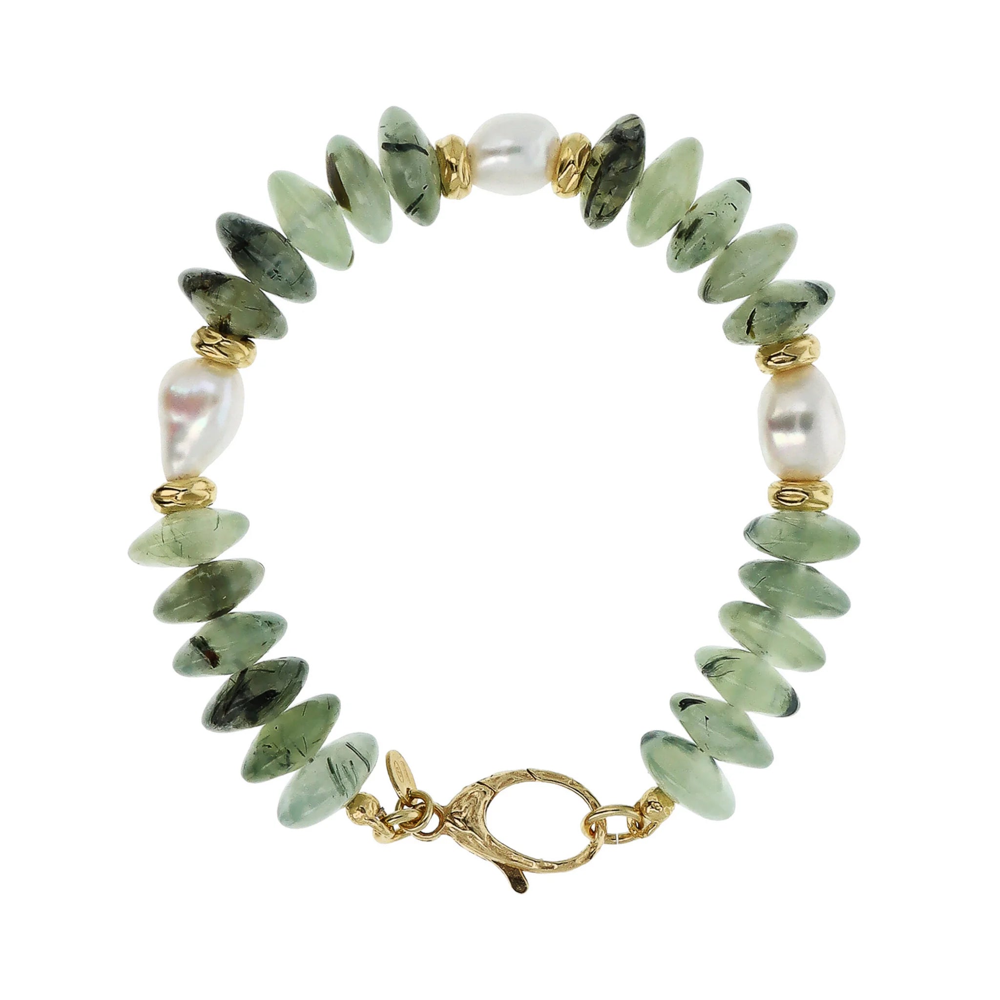 Bracelet en argent 925 plaqué or jaune 18Kt avec pierres naturelles et perles d'eau douce blanches