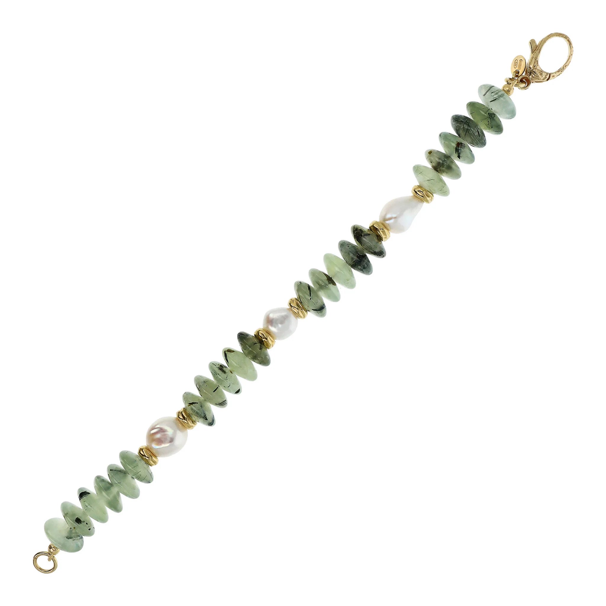 Bracelet en argent 925 plaqué or jaune 18Kt avec pierres naturelles et perles d'eau douce blanches